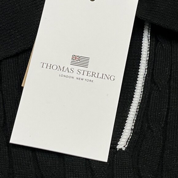 Thomas Sterling Sweater Top Men XL Black Cable Knit Short Sleeve Collared Casual - Picture 4 of 8